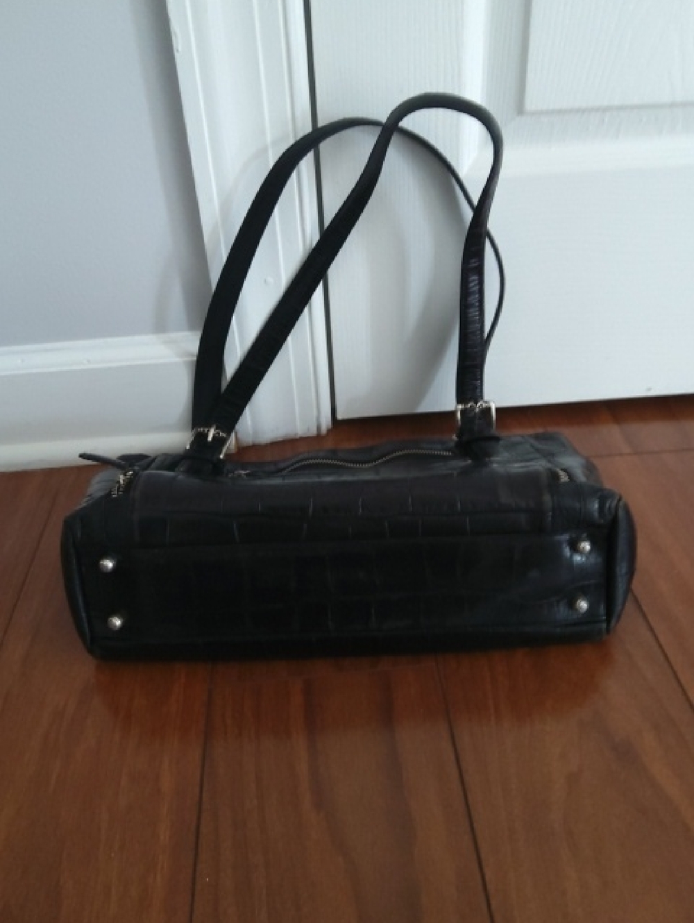 BRIGHTON Black Croc-Embossed Shoulder Bag w/ Silver Hardware - Picture 8 of 10